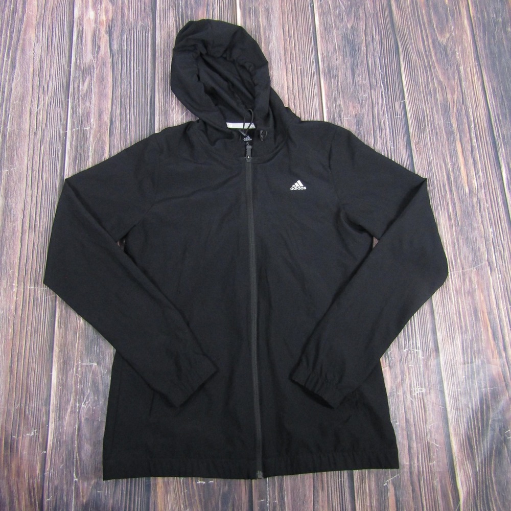 Adidas Jacket Mens Small Black Golf Hooded Full Zip Lightweight Windbreaker